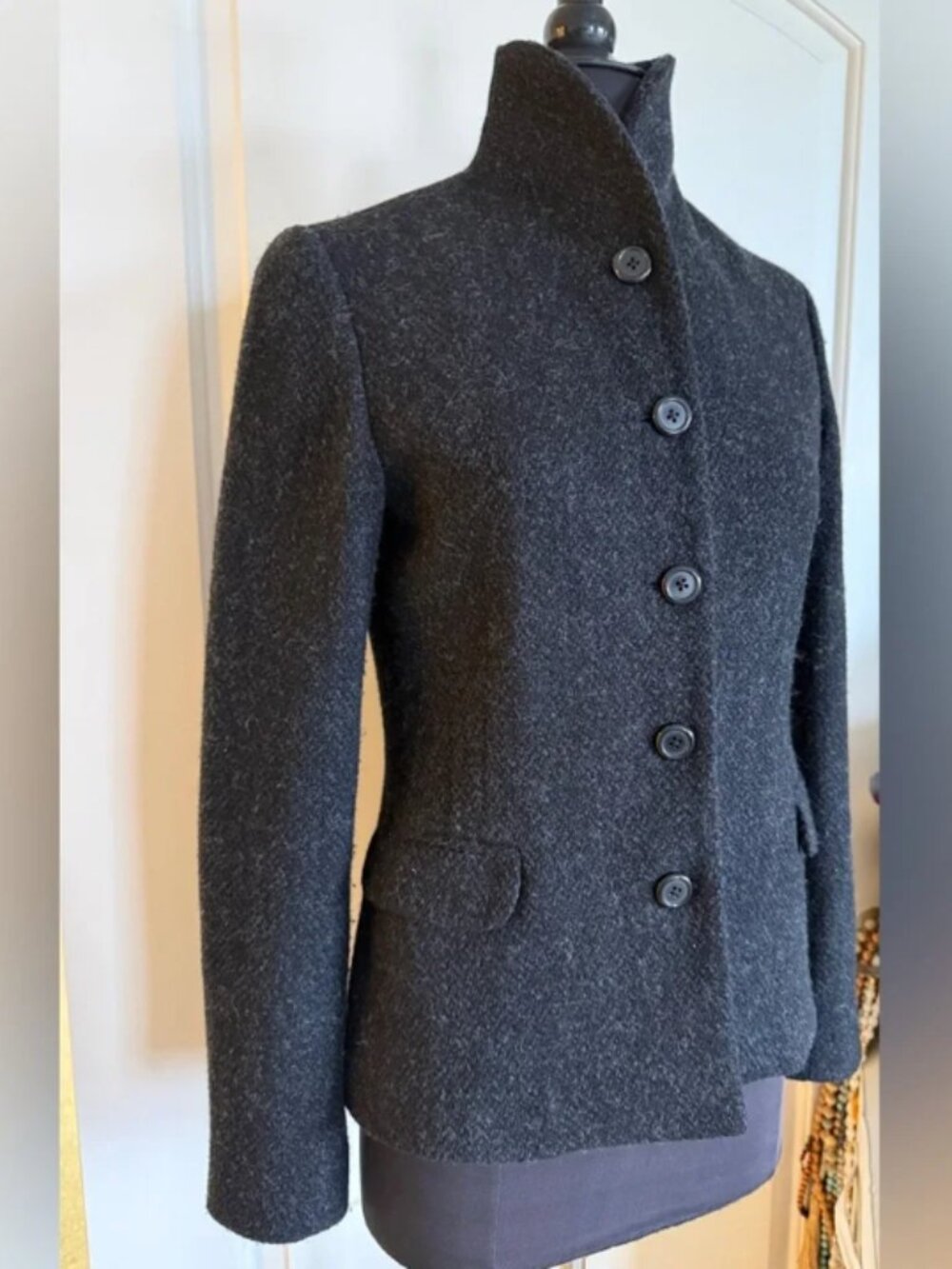 Ralph Lauren Black Wool Cashmere Blend Button Front Jacket Size 6